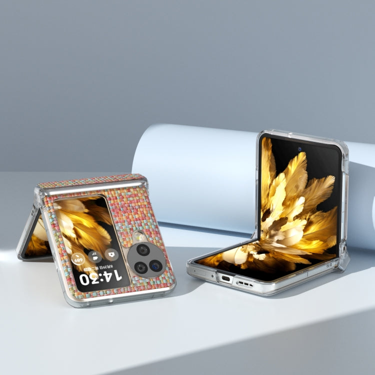 For OPPO Find N3 Flip 3 in 1 Colorful Rhombic Texture Transparent Frame PU Phone Case