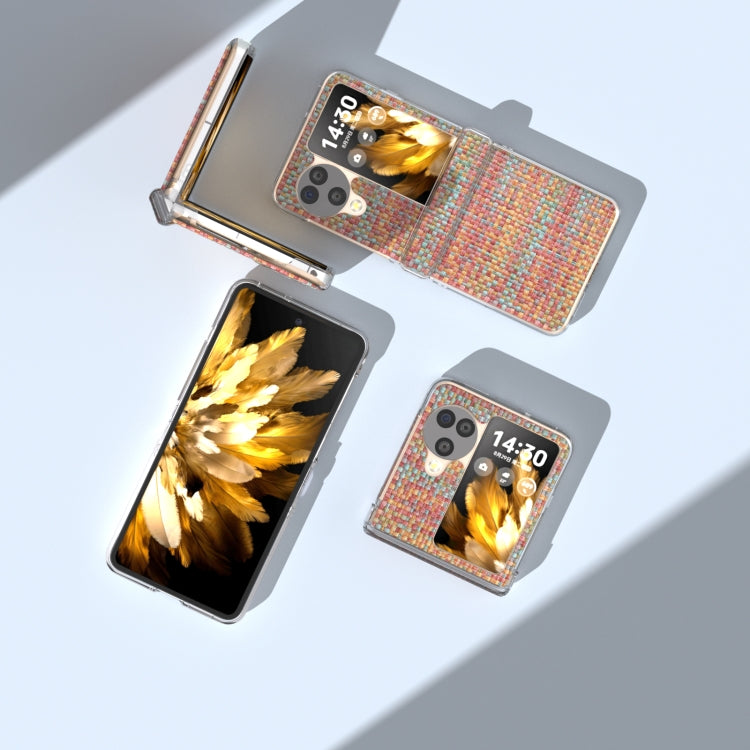 For OPPO Find N3 Flip 3 in 1 Colorful Rhombic Texture Transparent Frame PU Phone Case