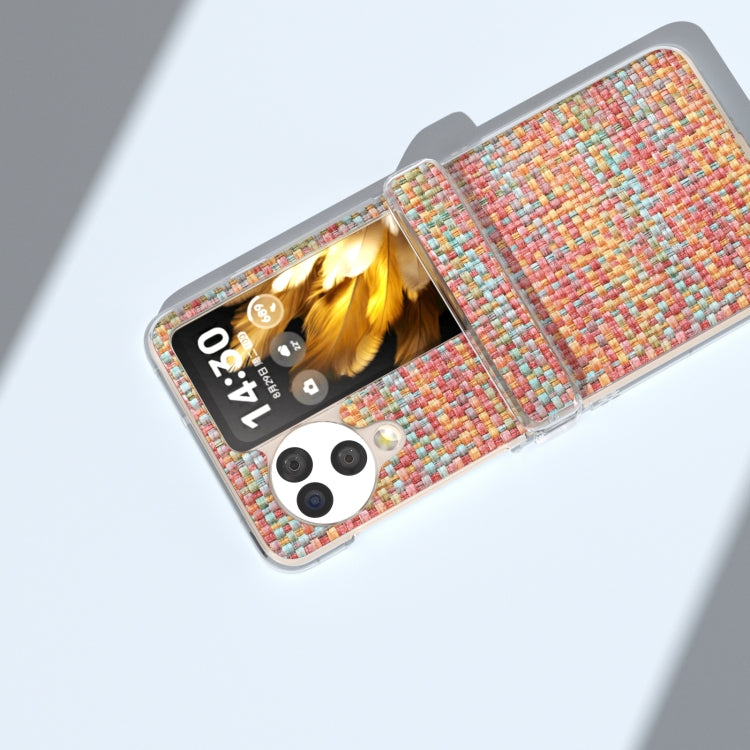 For OPPO Find N3 Flip 3 in 1 Colorful Rhombic Texture Transparent Frame PU Phone Case