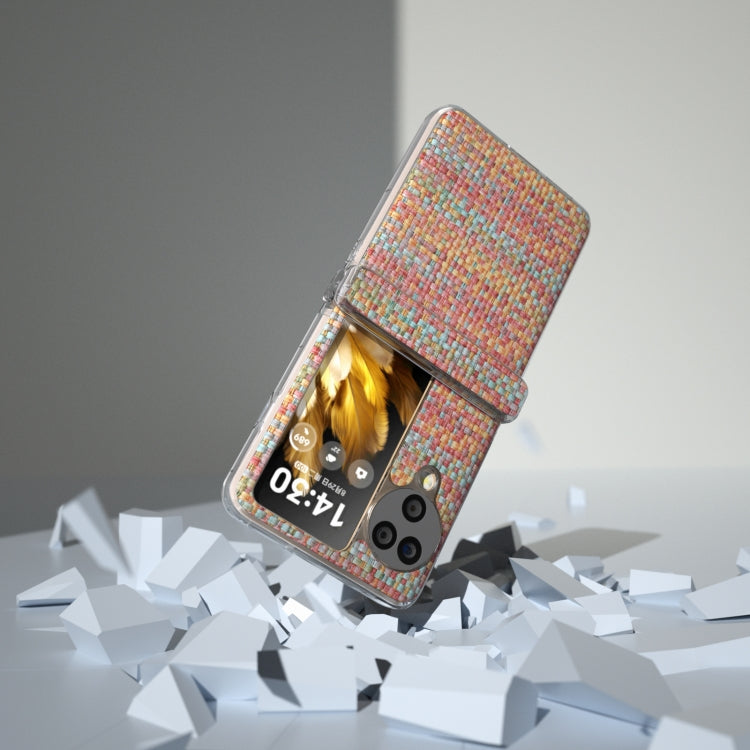 For OPPO Find N3 Flip 3 in 1 Colorful Rhombic Texture Transparent Frame PU Phone Case