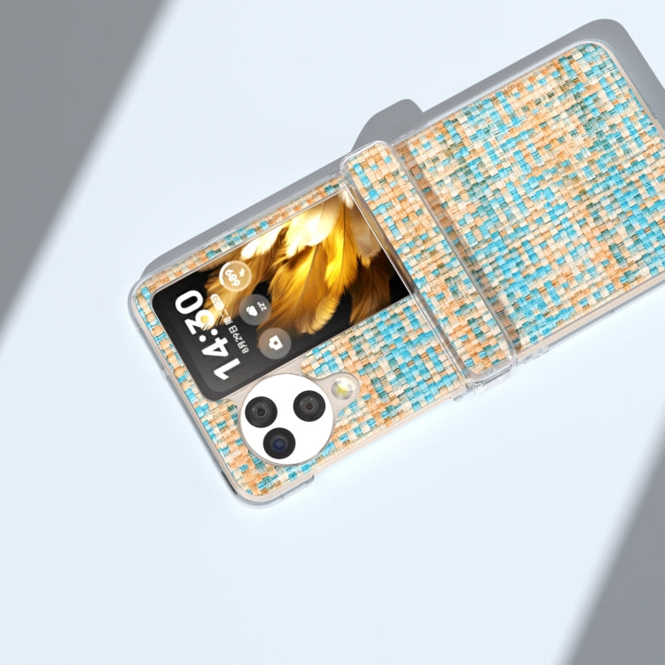 For OPPO Find N3 Flip 3 in 1 Colorful Rhombic Texture Transparent Frame PU Phone Case