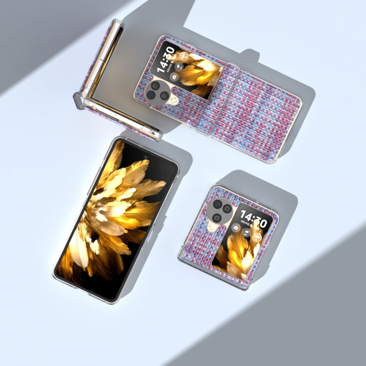 For OPPO Find N3 Flip 3 in 1 Colorful Rhombic Texture Transparent Frame PU Phone Case