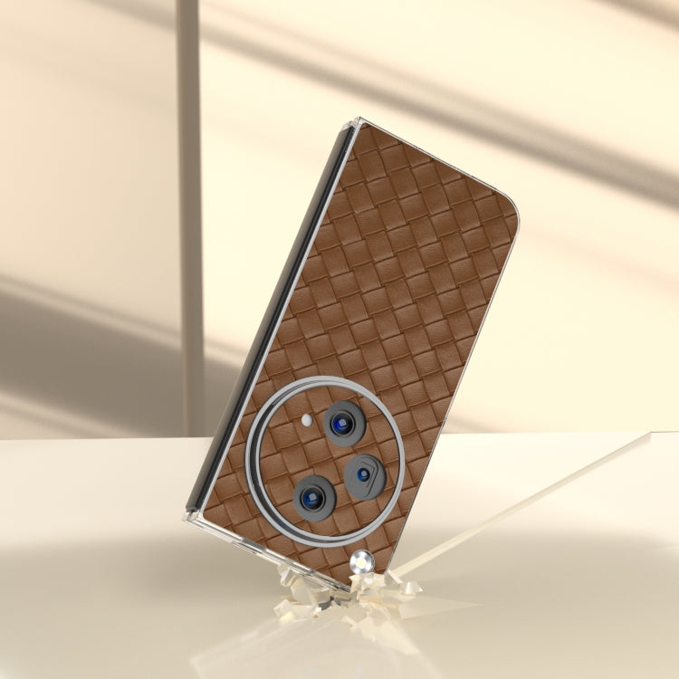 For OPPO Find N3 Woven Texture Transparent Frame PU Phone Case