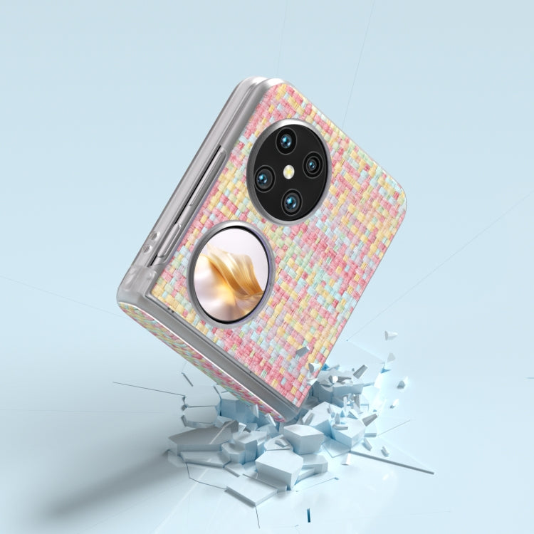 For Huawei Pocket 2 3 in 1 Colorful Rhombic Texture Frosted Translucent Frame PU Phone Case