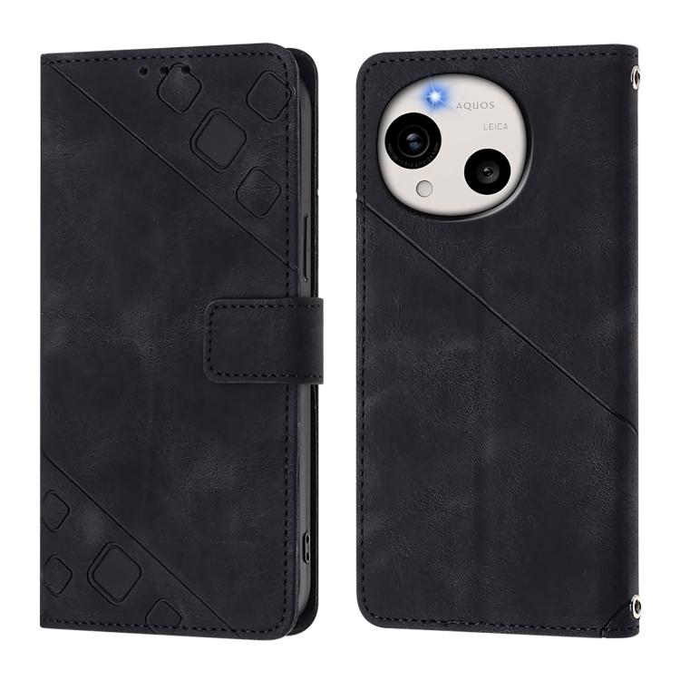 For Sharp Aquos R11 Skin Feel Embossed Leather Phone Case