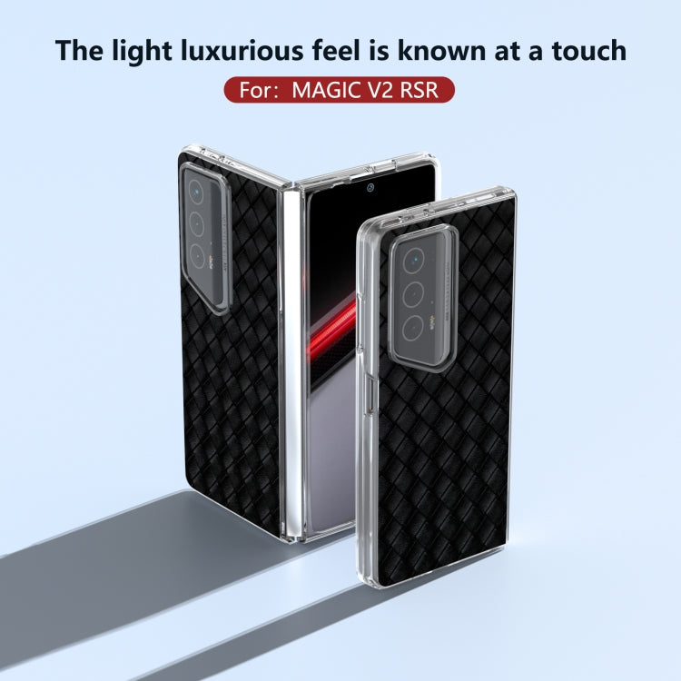 For Honor Magic V2 RSR Porsche Design Woven Texture Transparent Frame PU Phone Case