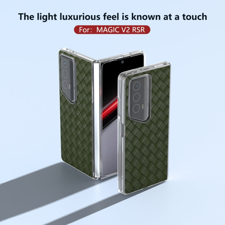 For Honor Magic V2 RSR Porsche Design Woven Texture Transparent Frame PU Phone Case