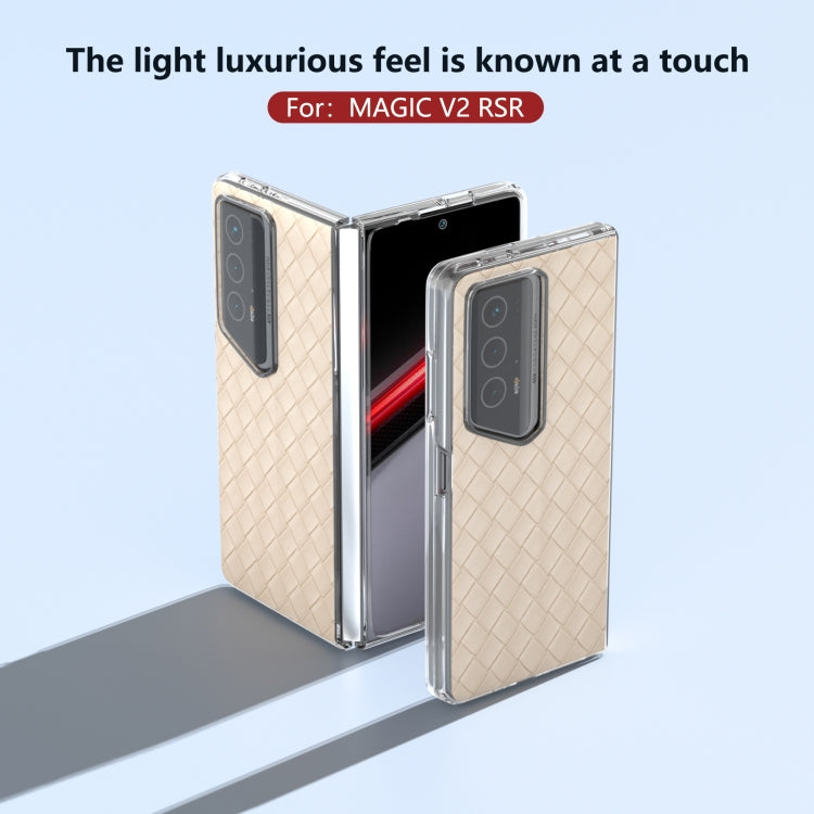 For Honor Magic V2 RSR Porsche Design Woven Texture Transparent Frame PU Phone Case