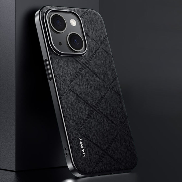 For iPhone 14 Plain Leather PC Phone Case