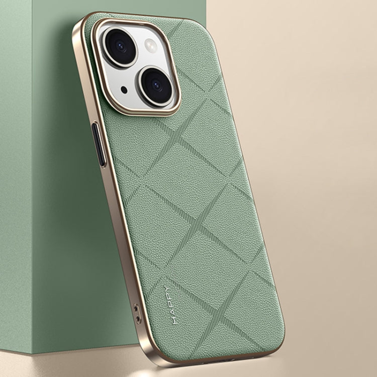 For iPhone 14 Plain Leather PC Phone Case