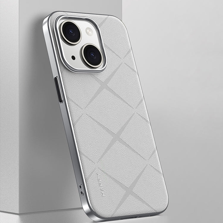 For iPhone 14 Plain Leather PC Phone Case