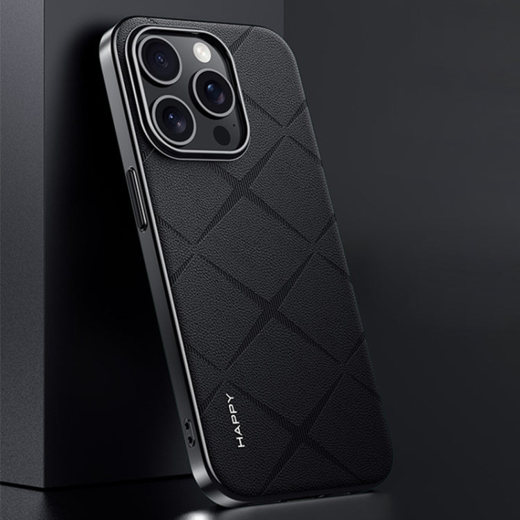 For iPhone 14 Pro Plain Leather PC Phone Case