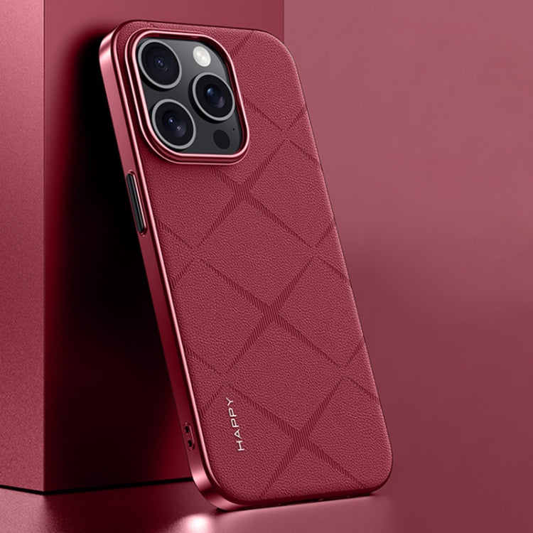 For iPhone 14 Pro Plain Leather PC Phone Case