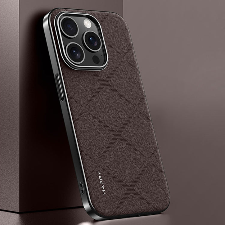 For iPhone 14 Pro Plain Leather PC Phone Case