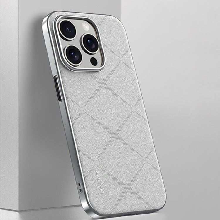 For iPhone 15 Pro Max Plain Leather PC Phone Case