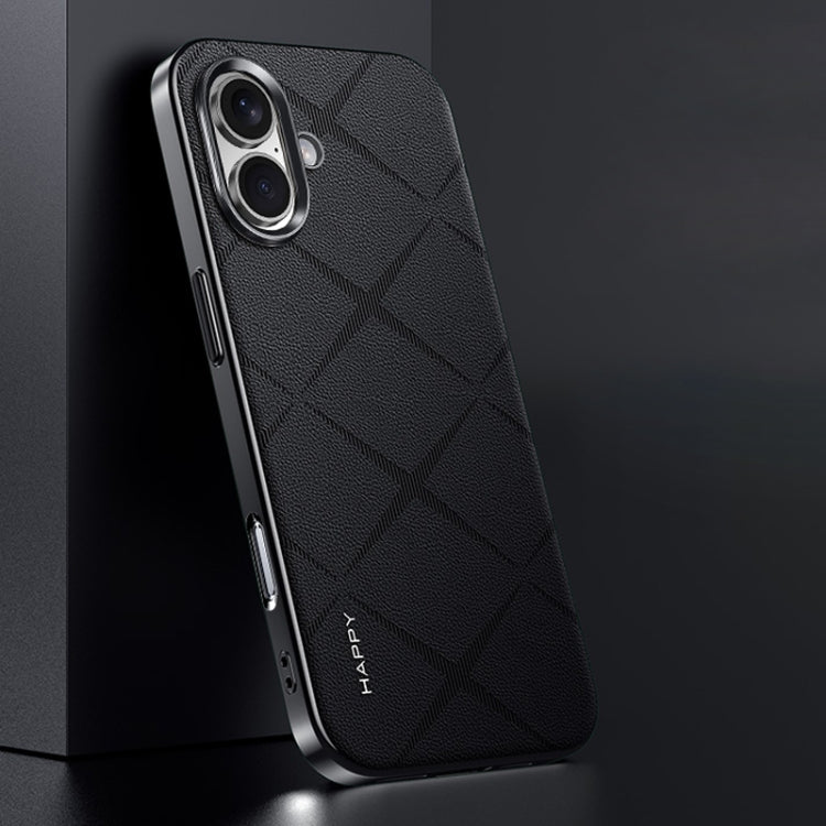 For iPhone 16 Plain Leather PC Phone Case