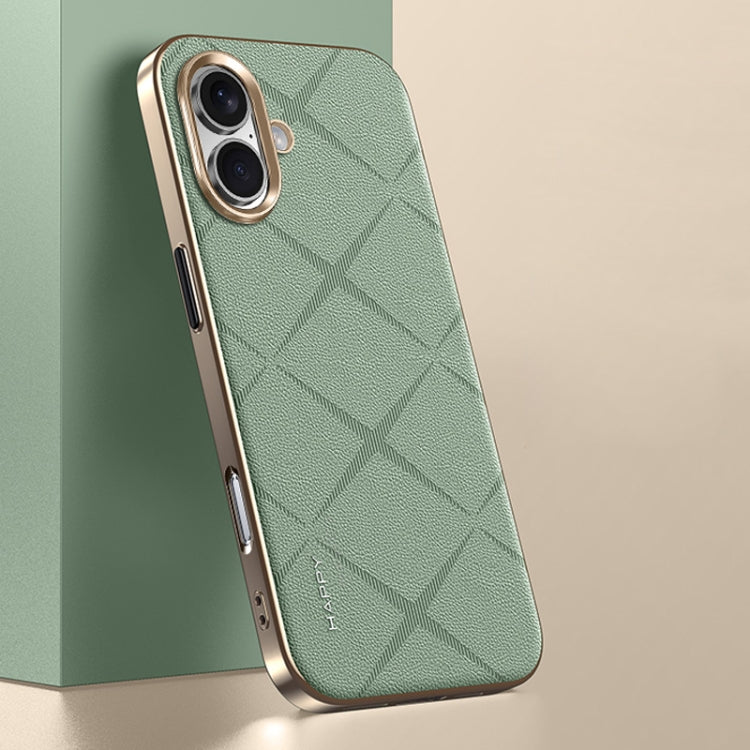 For iPhone 16 Plain Leather PC Phone Case