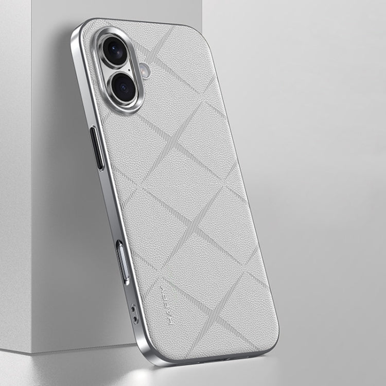 For iPhone 16 Plain Leather PC Phone Case