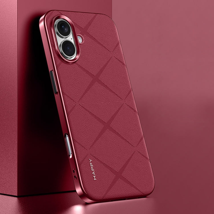 For iPhone 16 Plain Leather PC Phone Case