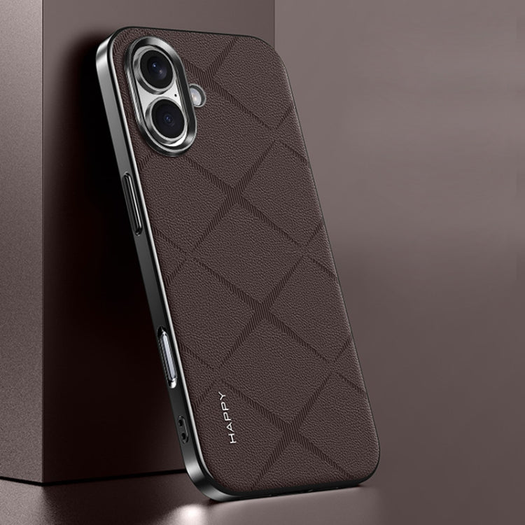 For iPhone 16 Plain Leather PC Phone Case
