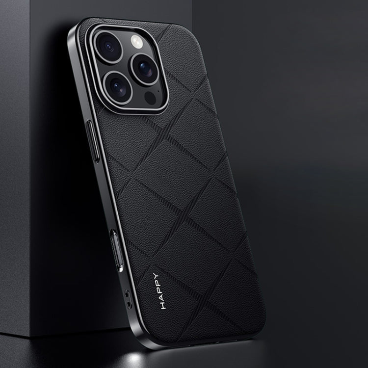 For iPhone 16 Pro Plain Leather PC Phone Case