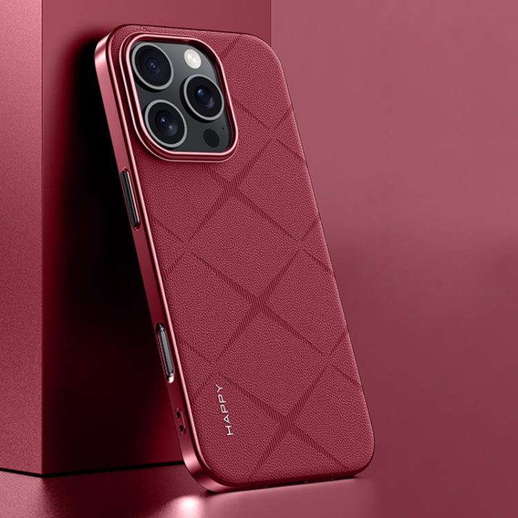 For iPhone 16 Pro Plain Leather PC Phone Case