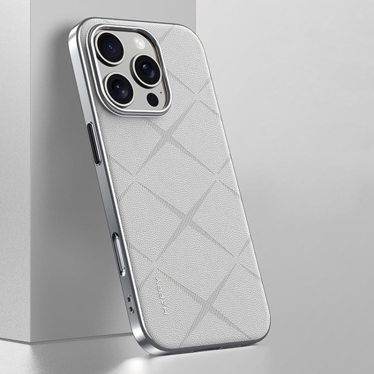 For iPhone 16 Pro Max Plain Leather PC Phone Case