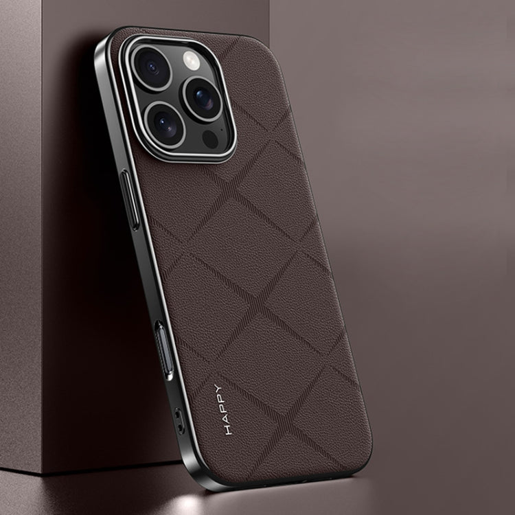 For iPhone 16 Pro Max Plain Leather PC Phone Case