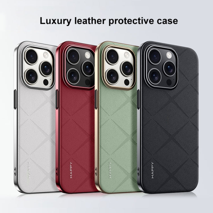 For iPhone 15 Pro Plain Leather PC Phone Case