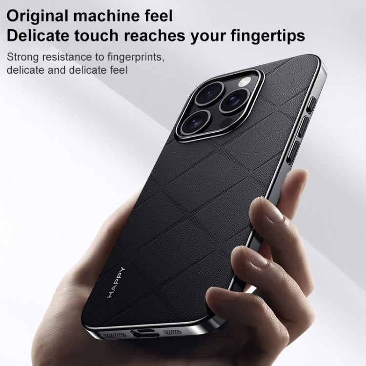 For iPhone 15 Pro Plain Leather PC Phone Case