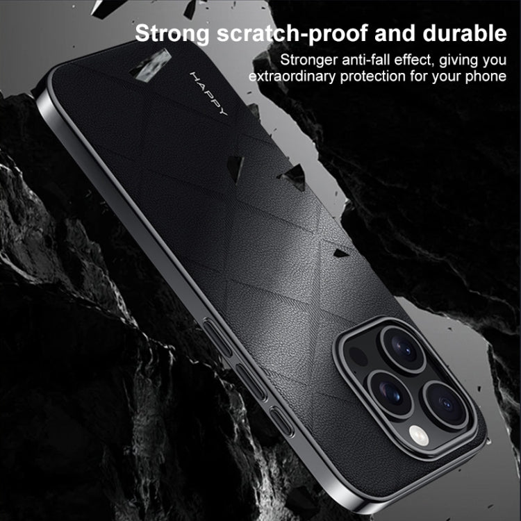For iPhone 15 Pro Plain Leather PC Phone Case