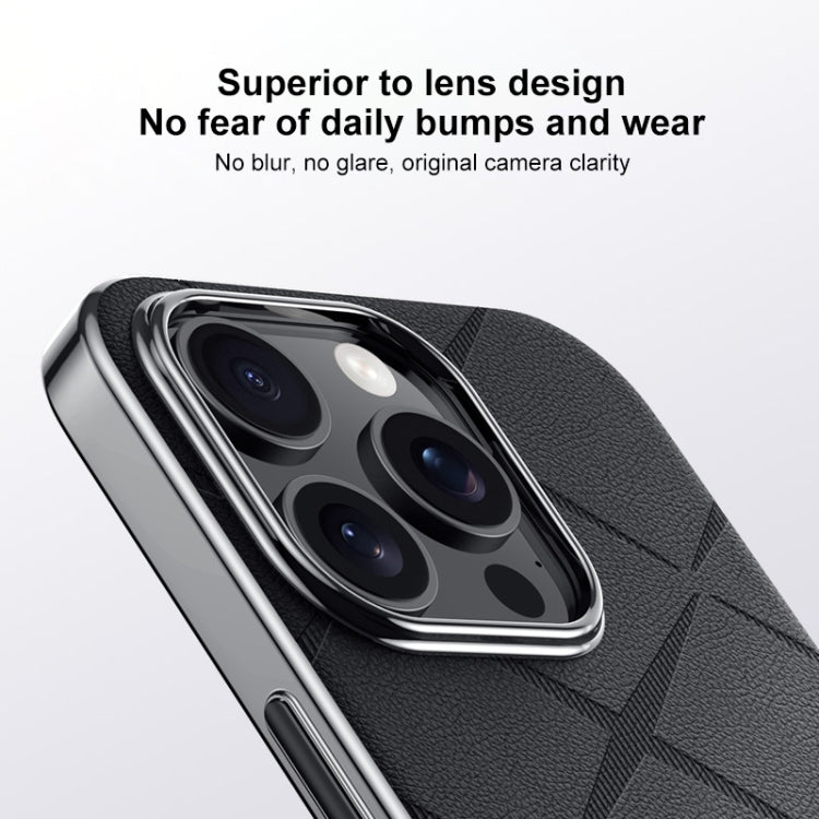For iPhone 14 Plain Leather PC Phone Case