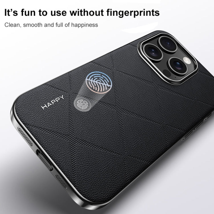 For iPhone 15 Pro Plain Leather PC Phone Case