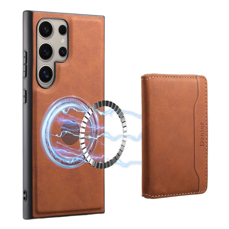 For Samsung Galaxy S23 Ultra 5G Denior D13 Retro Texture Leather MagSafe Card Bag Phone Case