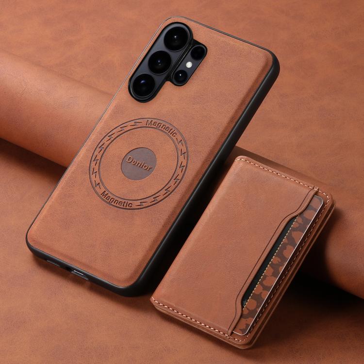 For Samsung Galaxy S26 Ultra 5G Denior D13 Retro Texture Leather MagSafe Card Bag Phone Case