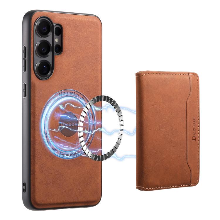 For Samsung Galaxy S26 Ultra 5G Denior D13 Retro Texture Leather MagSafe Card Bag Phone Case