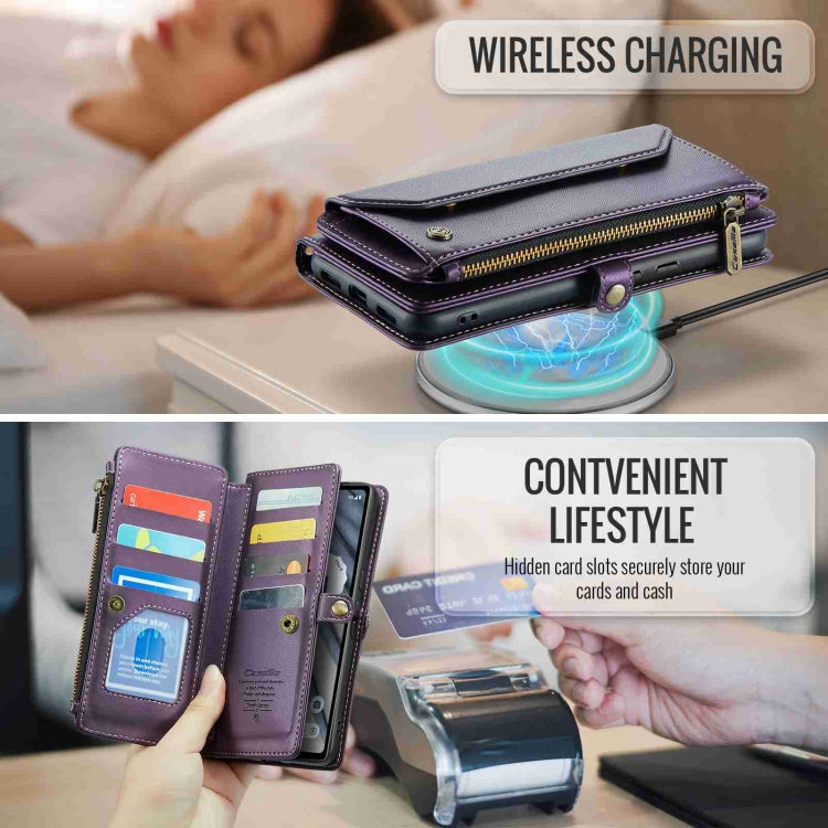 For Google Pixel 7a CaseMe C36 Card Slots Zipper Wallet RFID Anti-theft Leather Phone Case