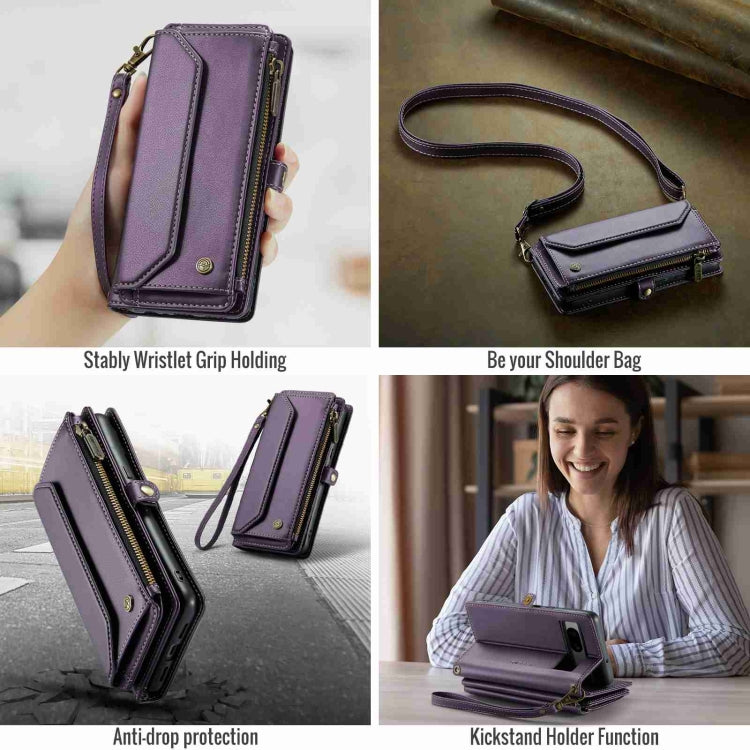 For Google Pixel 7a CaseMe C36 Card Slots Zipper Wallet RFID Anti-theft Leather Phone Case