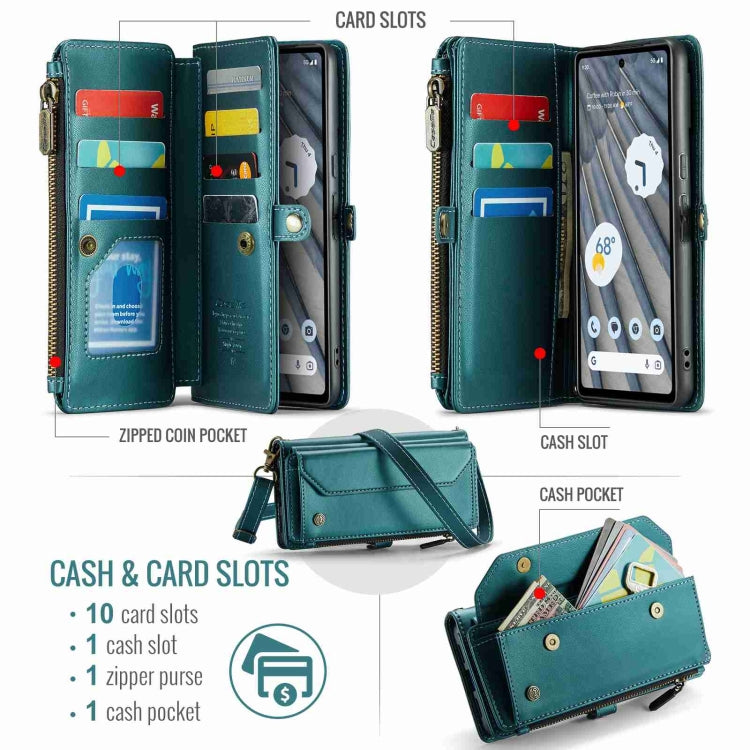 For Google Pixel 7a CaseMe C36 Card Slots Zipper Wallet RFID Anti-theft Leather Phone Case