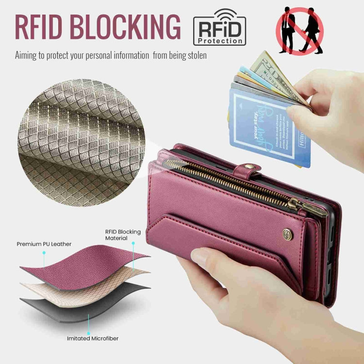 For Google Pixel 7a CaseMe C36 Card Slots Zipper Wallet RFID Anti-theft Leather Phone Case