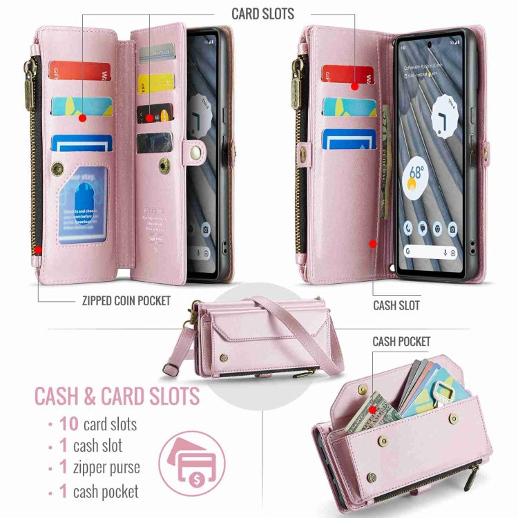 For Google Pixel 7a CaseMe C36 Card Slots Zipper Wallet RFID Anti-theft Leather Phone Case