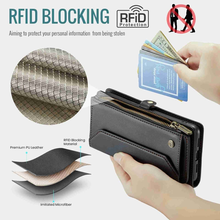 For Google Pixel 8 CaseMe C36 Card Slots Zipper Wallet RFID Anti-theft Leather Phone Case