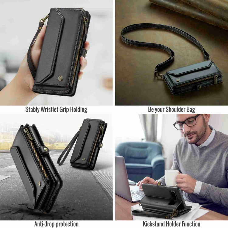 For Google Pixel 8 CaseMe C36 Card Slots Zipper Wallet RFID Anti-theft Leather Phone Case