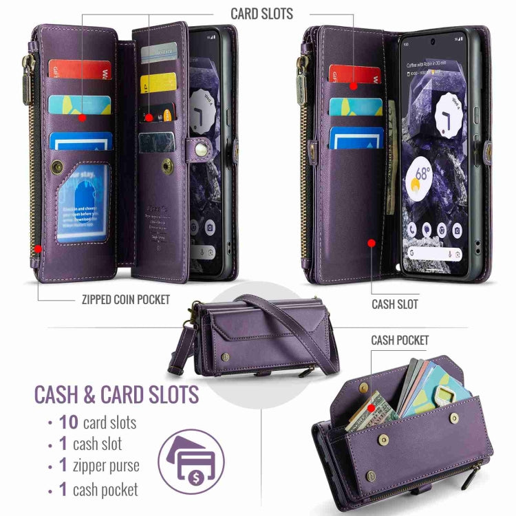 For Google Pixel 8 CaseMe C36 Card Slots Zipper Wallet RFID Anti-theft Leather Phone Case