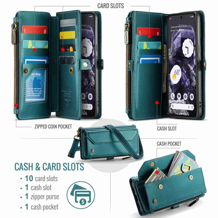For Google Pixel 8 CaseMe C36 Card Slots Zipper Wallet RFID Anti-theft Leather Phone Case