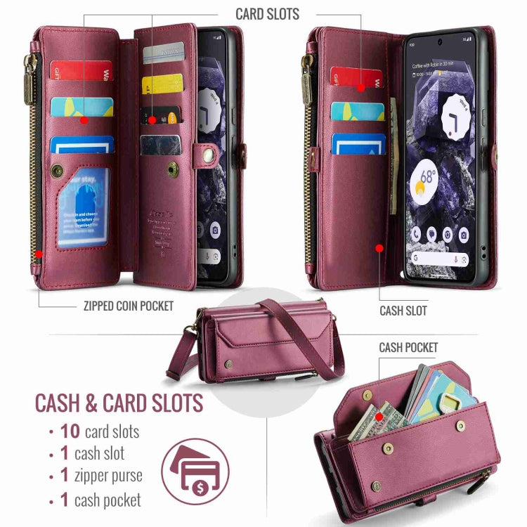 For Google Pixel 8 CaseMe C36 Card Slots Zipper Wallet RFID Anti-theft Leather Phone Case