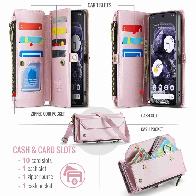 For Google Pixel 8 CaseMe C36 Card Slots Zipper Wallet RFID Anti-theft Leather Phone Case