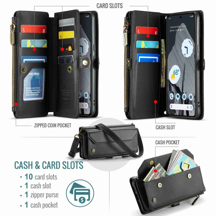 For Google Pixel 8 Pro CaseMe C36 Card Slots Zipper Wallet RFID Anti-theft Leather Phone Case