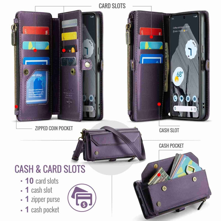 For Google Pixel 8 Pro CaseMe C36 Card Slots Zipper Wallet RFID Anti-theft Leather Phone Case
