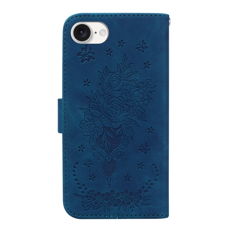 For iPhone 17e / 16e Butterfly Rose Embossed Leather Phone Case